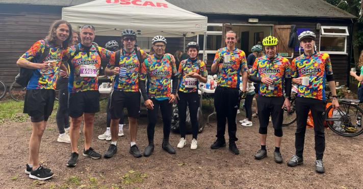Members of the B2P Cycling Team at a pit stop.